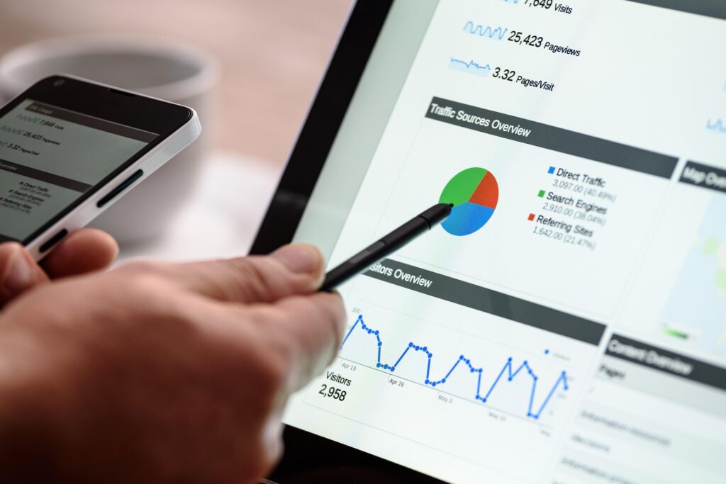 Digital marketing recruitment agency candidate reviewing SEO analytics and campaign performance dashboard.