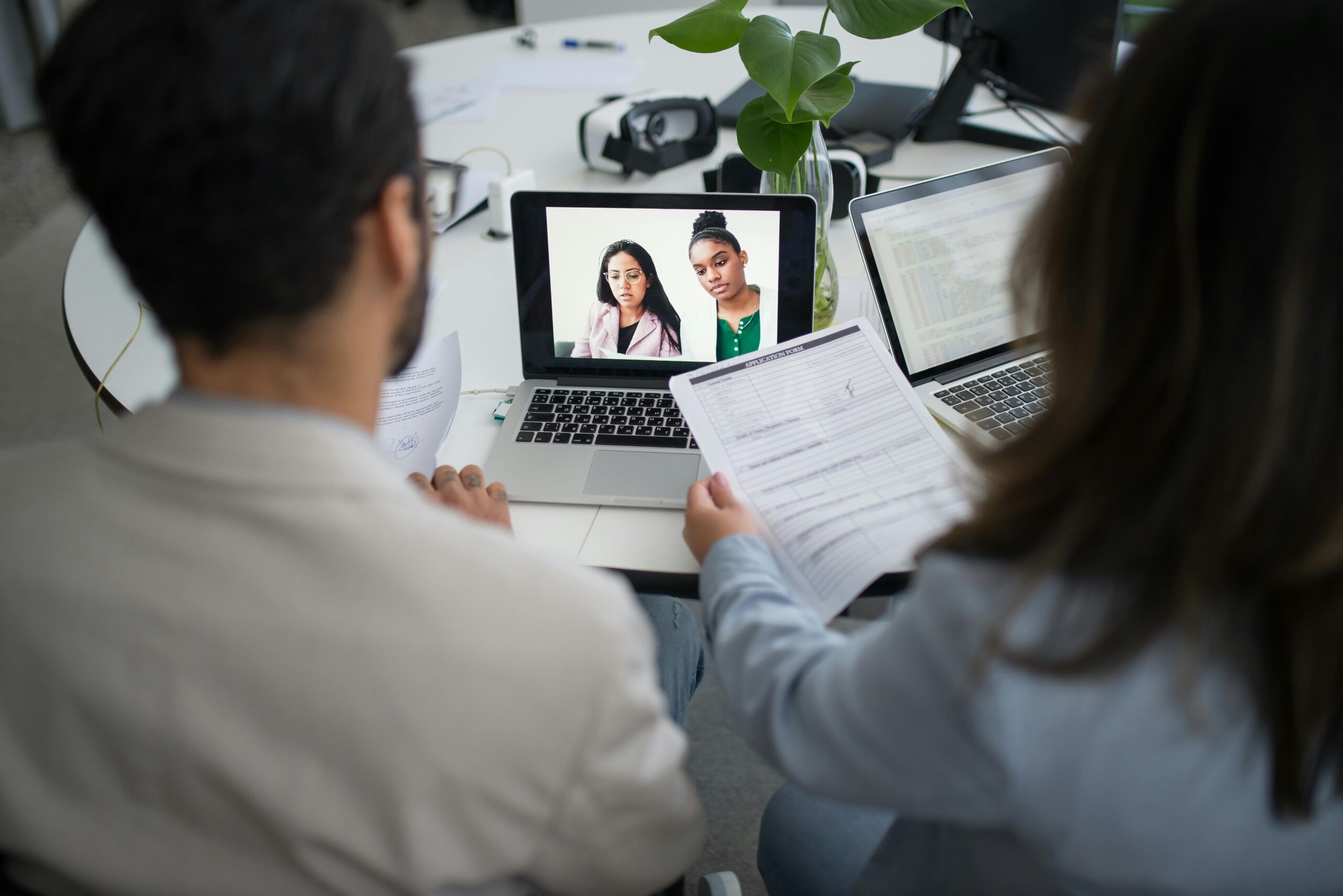 Remote hiring interview with Latin American candidates via video call, illustrating LatAm recruitment companies sourcing and screening international talent